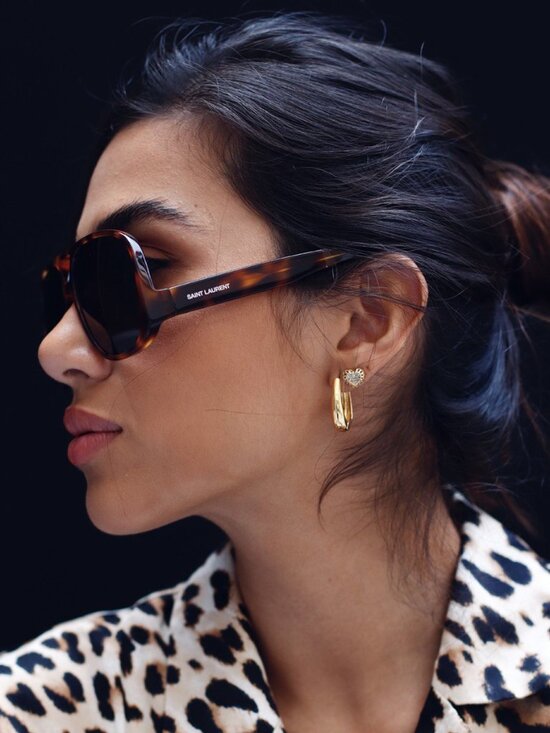 Saint Laurent SL652 SOLACE 003 Aviator Sunglasses - Havana / Grey